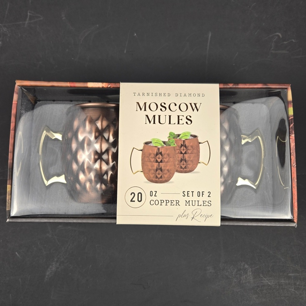 Tarnished Diamond Moscow Mule Copper Mugs Set of 2 20oz Barware New in Box
